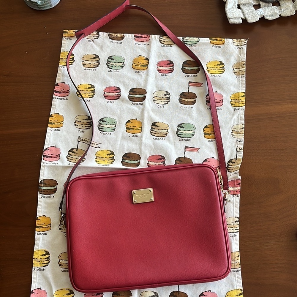 MICHAEL KORS Red Leather Crossbody Bag, Measures 9.5"x13"x1"